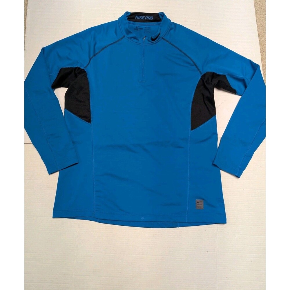 Nike Pro Hyperwarm Dri-FIT Max Men's 1/4 Zip Fitted Pullover Top Teal Blue L